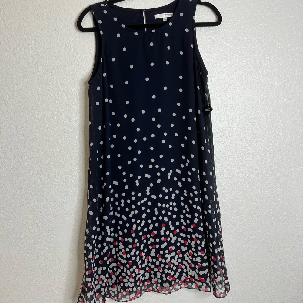 NWT Studio One Polka Dot Navy Dress